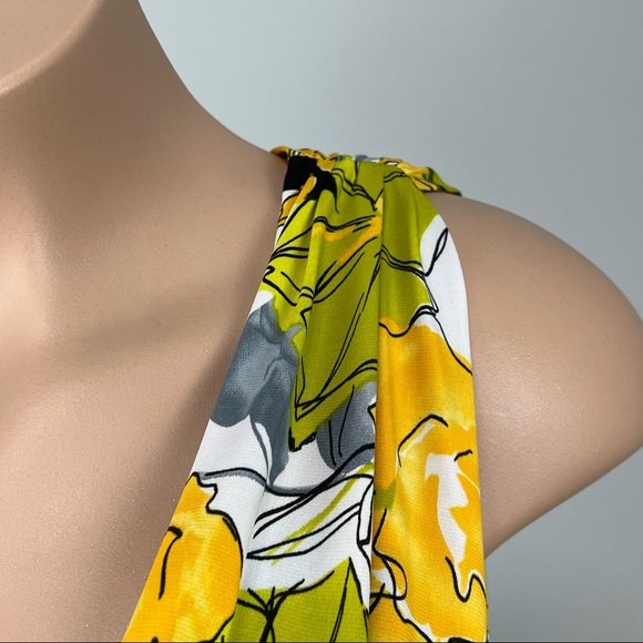 Jones Wear Yellow Green Floral Sleeveless V Neck Dress 14 - Picture 4 of 9